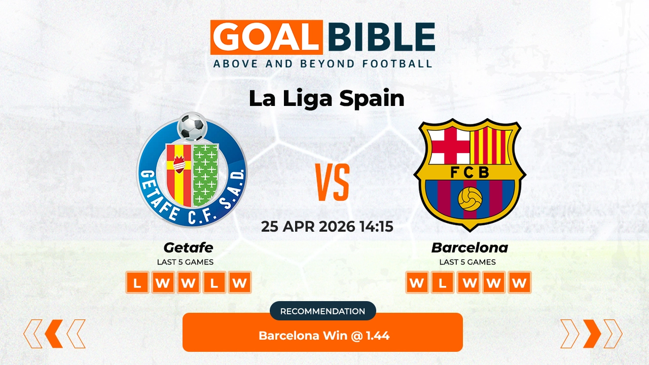 Getafe vs Barcelona Prediction & Analysis (25th April 2026) | GoalBible Free Predictions, Stats, Tips & Odds
