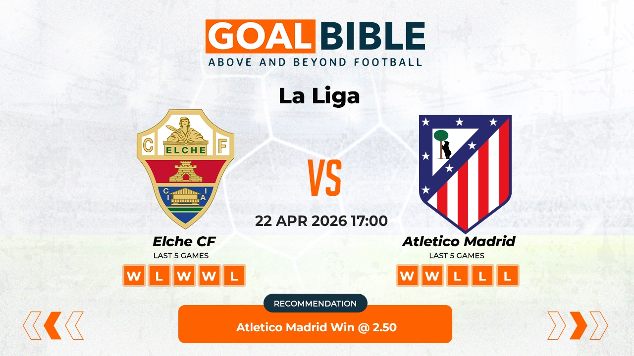 Elche CF vs Atletico Madrid Prediction & Analysis | GoalBible Free Predictions, Stats, Tips & Odds