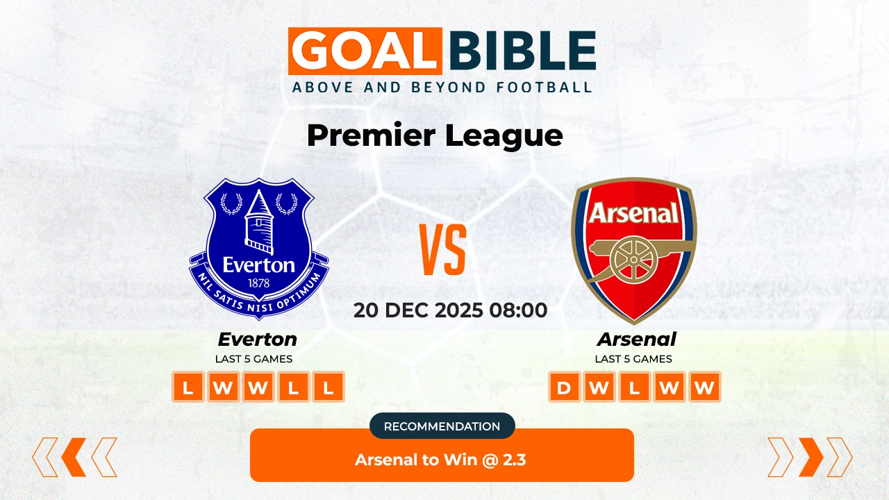 Everton vs Arsenal Prediction & Analysis | GoalBible Free Predictions, Stats, Tips & Odds for December 2025