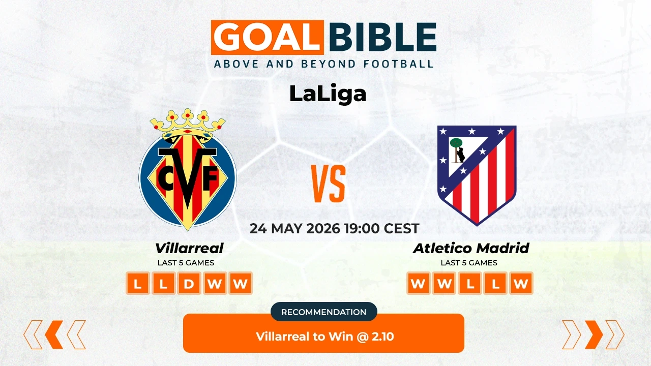 Villarreal vs Atletico Madrid LaLiga Best and Free Prediction Odds and Stats by GoalBible.