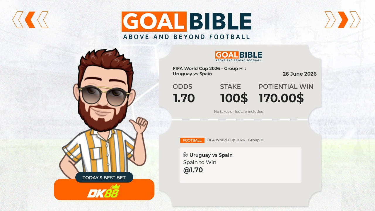 FIFA World Cup 2026 Group H Uruguay vs Spain best and free betting tips with DK88 by GoalBible.