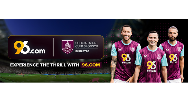 96.com is 2025/26 Official Front of Shirt Partner of Burnley football club