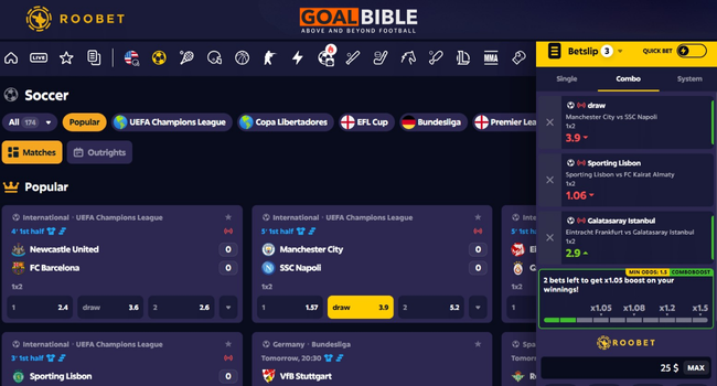 Roobet Combo Boost and Parlay Betting option