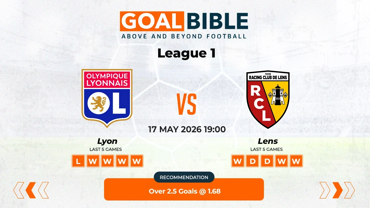 Lyon vs RC Lens Ligue 1 Best and Free Prediction Odds and Stats by GoalBible.
