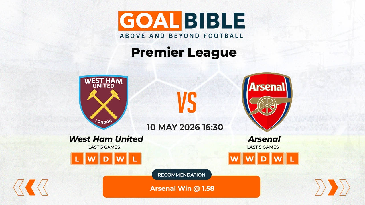 West Ham United vs Arsenal Premier League Best and Free Prediction Odds and Stats by GoalBible.