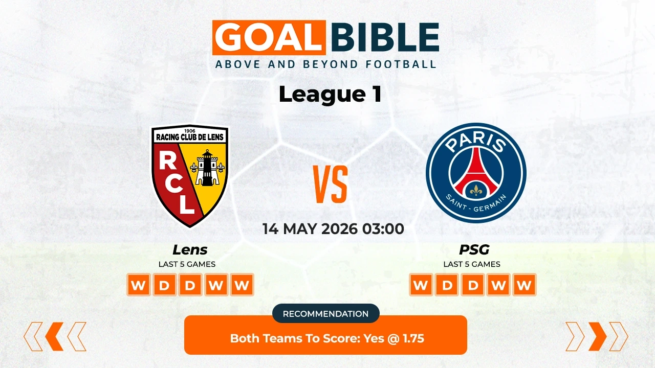 Lens vs PSG Ligue 1 Best and Free Prediction Odds and Stats by GoalBible.