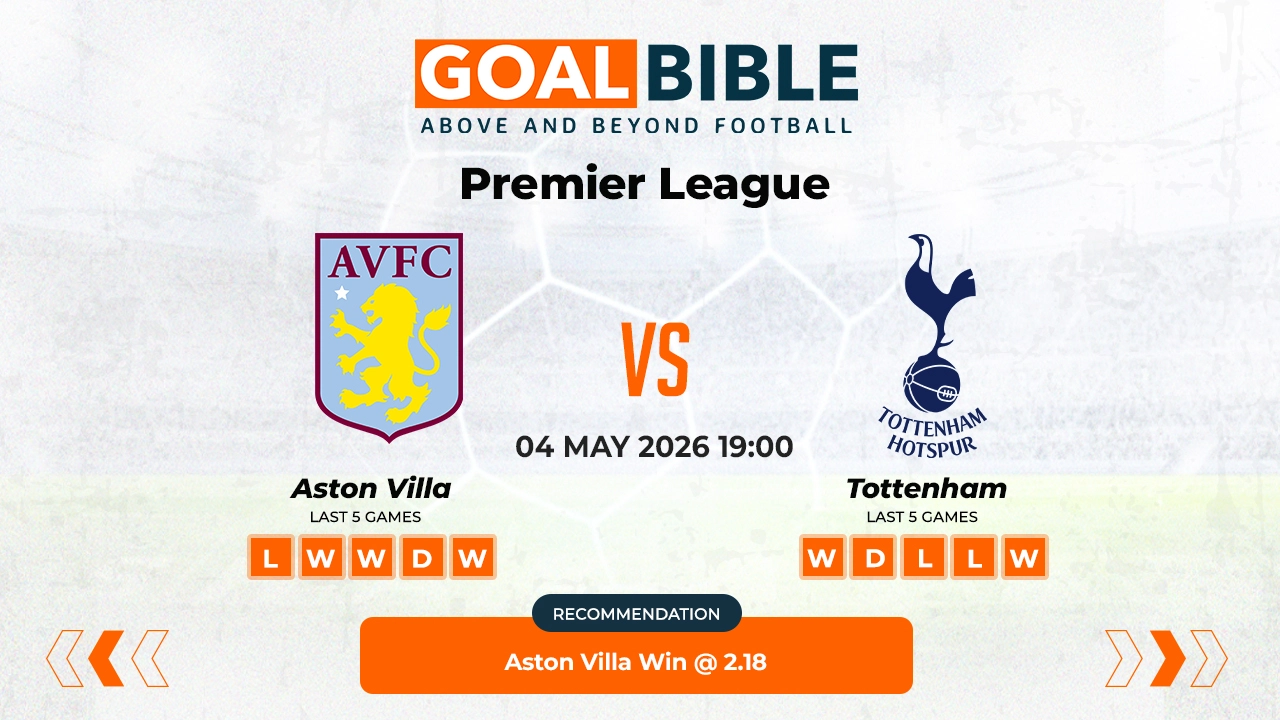 Aston Villa vs Tottenham Premier League Best and Free Prediction Odds and Stats by GoalBible.