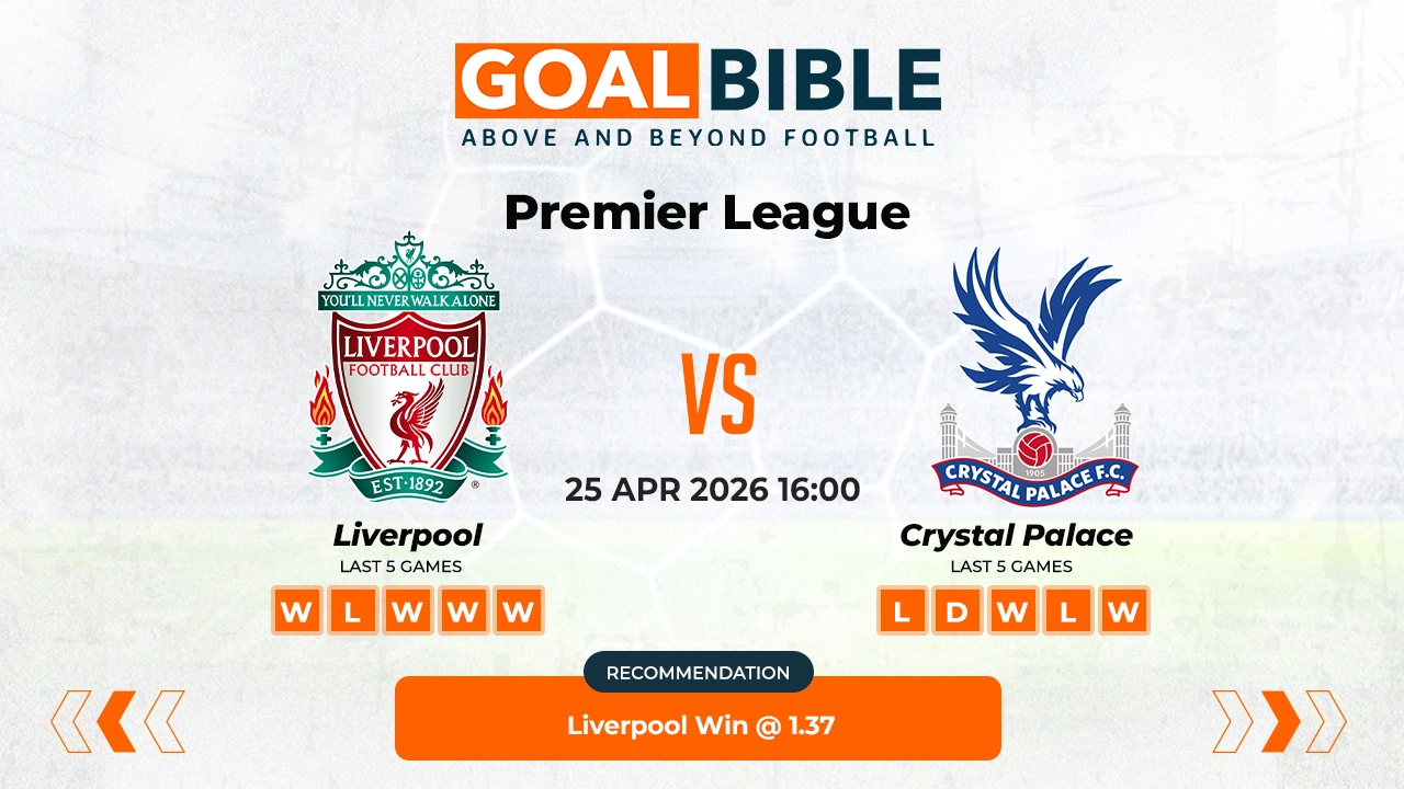 Liverpool vs Crystal Palace Premier League Best and Free Prediction Odds and Stats by GoalBible.