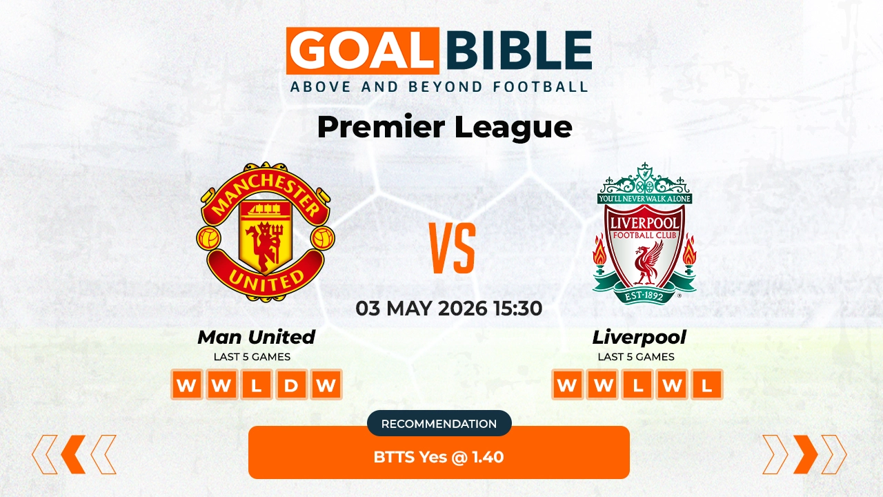 Manchester United vs Liverpool Premier League Best and Free Prediction Odds and Stats by GoalBible.