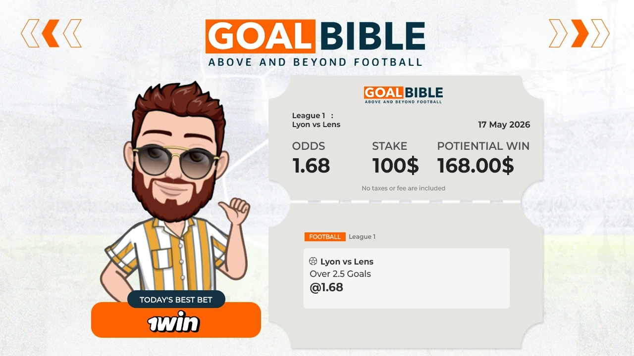 Ligue 1 Lyon vs RC Lens best & free betting tips with 1Win by GoalBible.