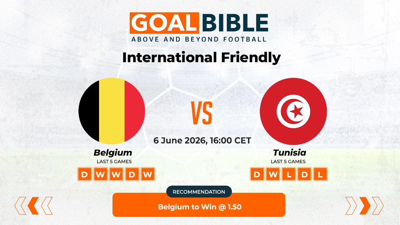  Belgium vs Tunisia International Friendly Best and Free Prediction Odds and Stats by GoalBible.