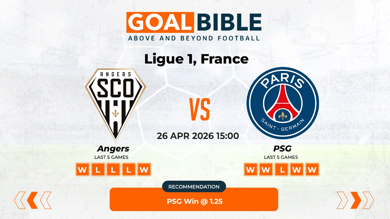 Angers vs PSG Ligue 1 Best and Free Prediction Odds and Stats by GoalBible.