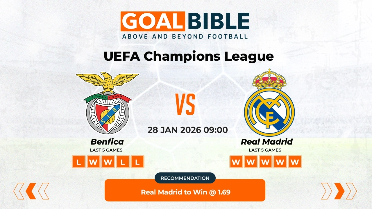 Benfica vs Real Madrid UEFA Champions League Best and Free Prediction Odds and Stats by GoalBible