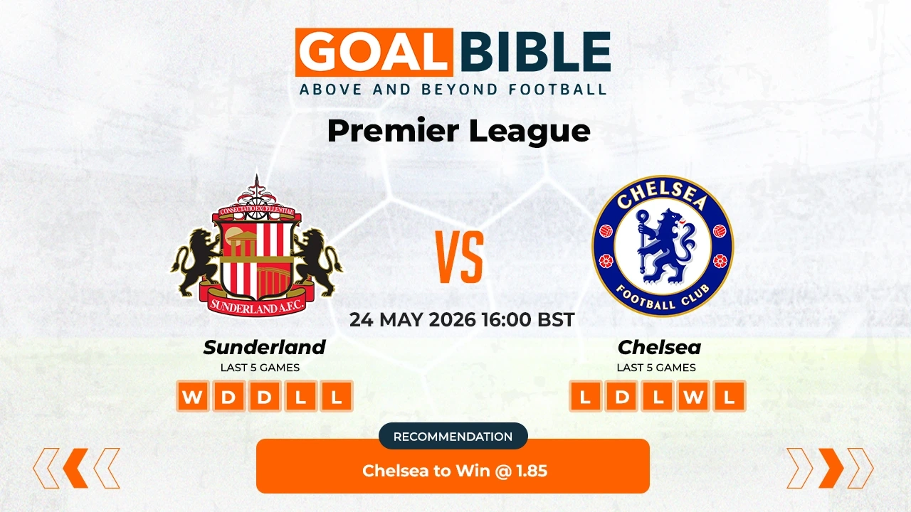 Sunderland vs Chelsea Premier League Best and Free Prediction Odds and Stats by GoalBible.