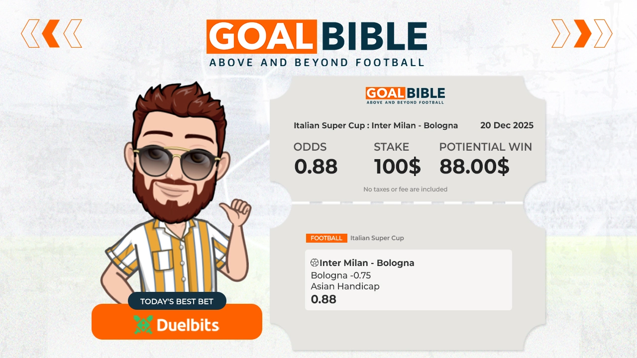 Italian Super Cup Inter Milan vs Bologna best & free betting tips with Duelbits by GoalBible