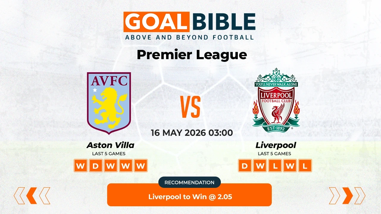 Aston Villa vs Liverpool Premier League Best and Free Prediction Odds and Stats by GoalBible.