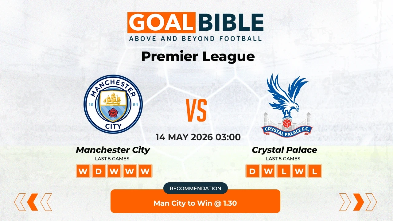 Manchester City vs Crystal Palace Premier League Best and Free Prediction Odds and Stats by GoalBible.