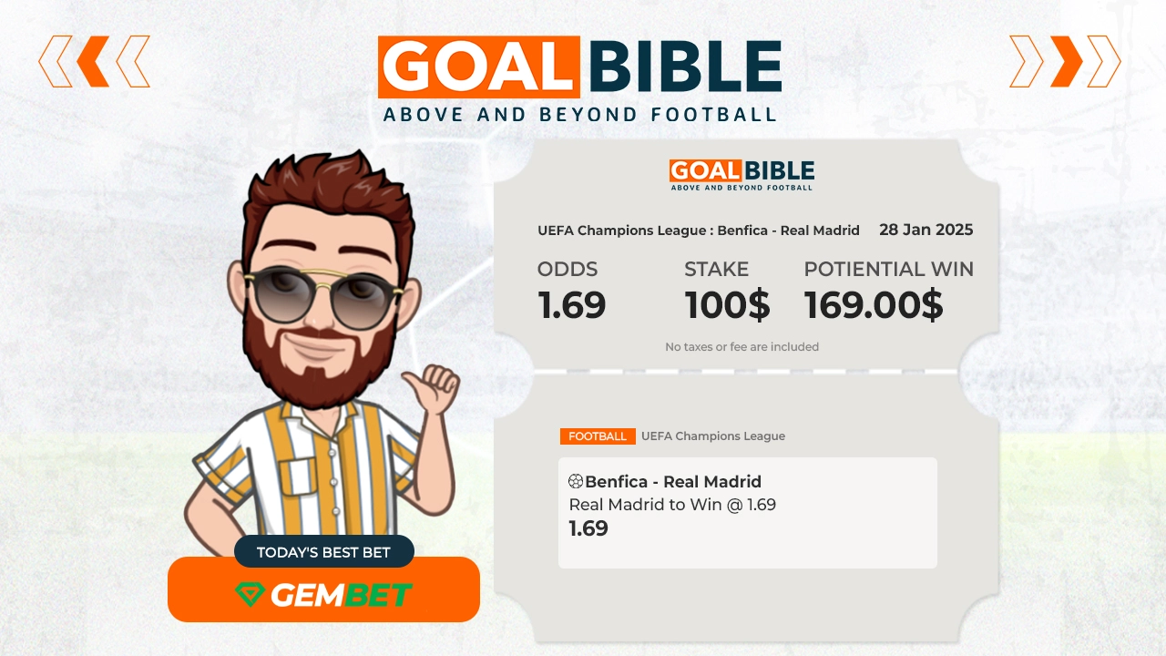 UEFA Champions League Benfica vs Real Madrid best & free betting tips with Gembet by GoalBible