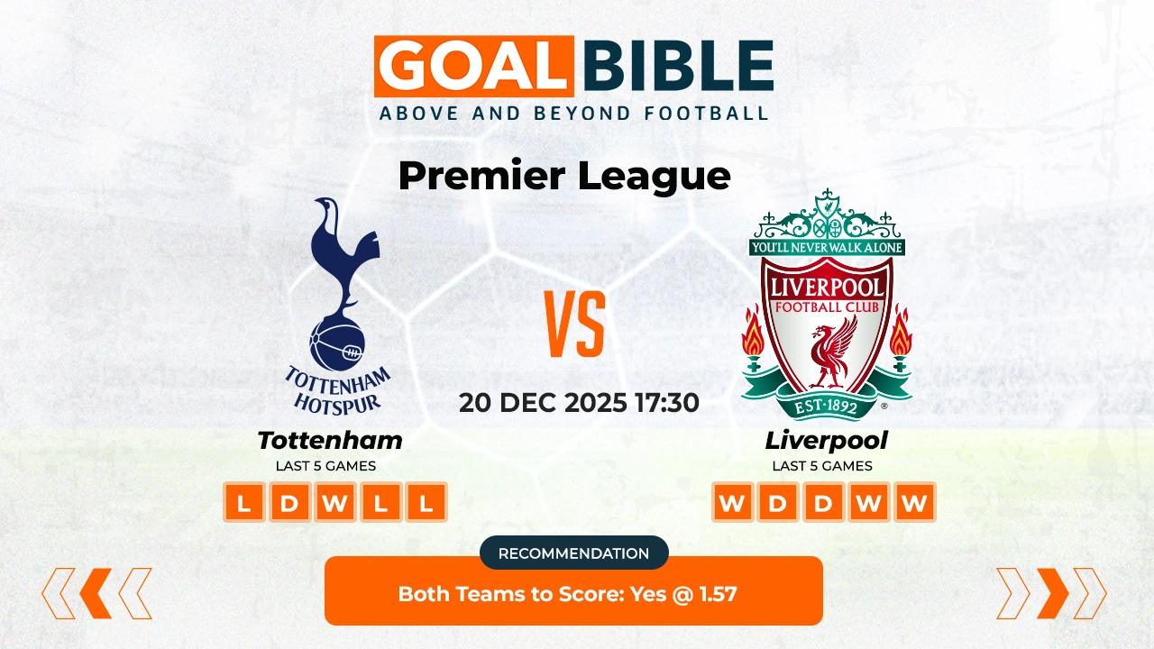 Tottenham Hotspur vs Liverpool Premier League Best and Free Prediction Odds and Stats by GoalBible