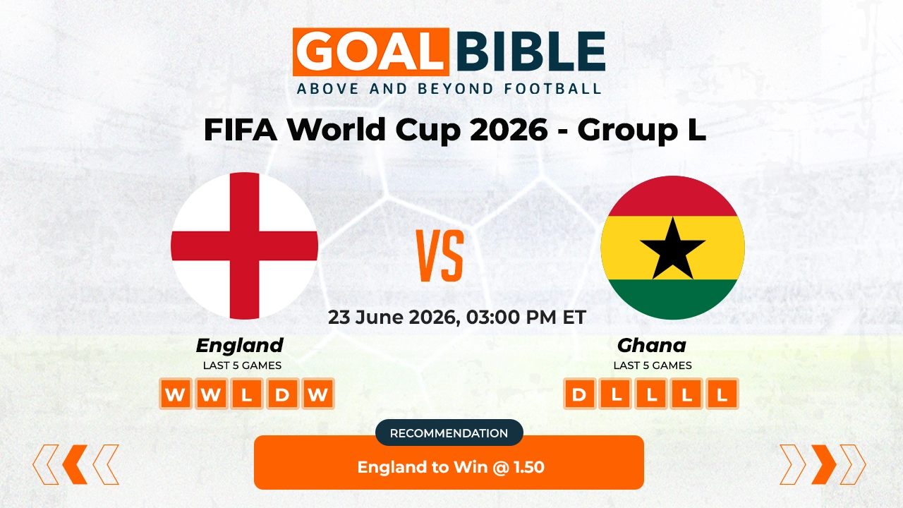 England vs Ghana FIFA World Cup 2026 Best and Free Prediction Odds and Stats by GoalBible.