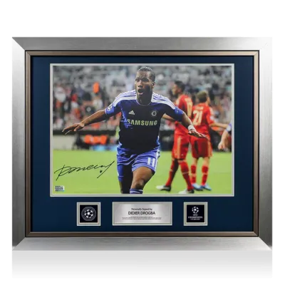 (LIMITED) Didier Drogba Official UEFA Champions League Signed and Framed Chelsea Photo
